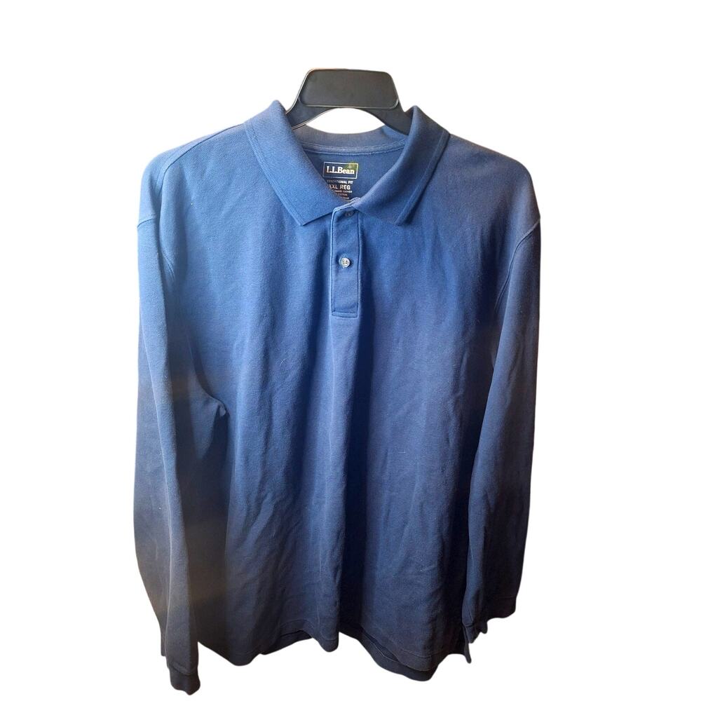 LL Bean Polo Shirt Men's 2XL Long Sleeve Navy Classic Pique Big Traditional Fit